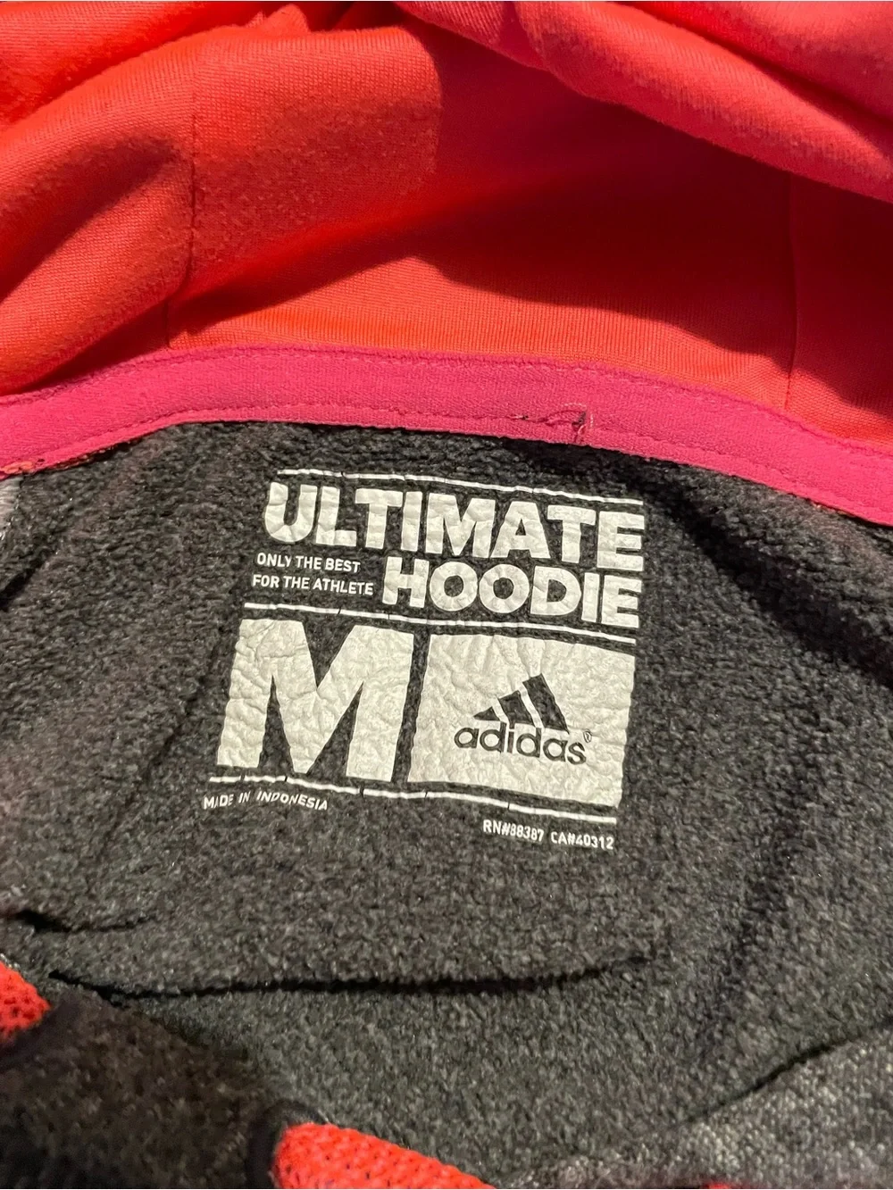 adidas Men’s Charcoal Gray Zip Hoodie with Coral Accent